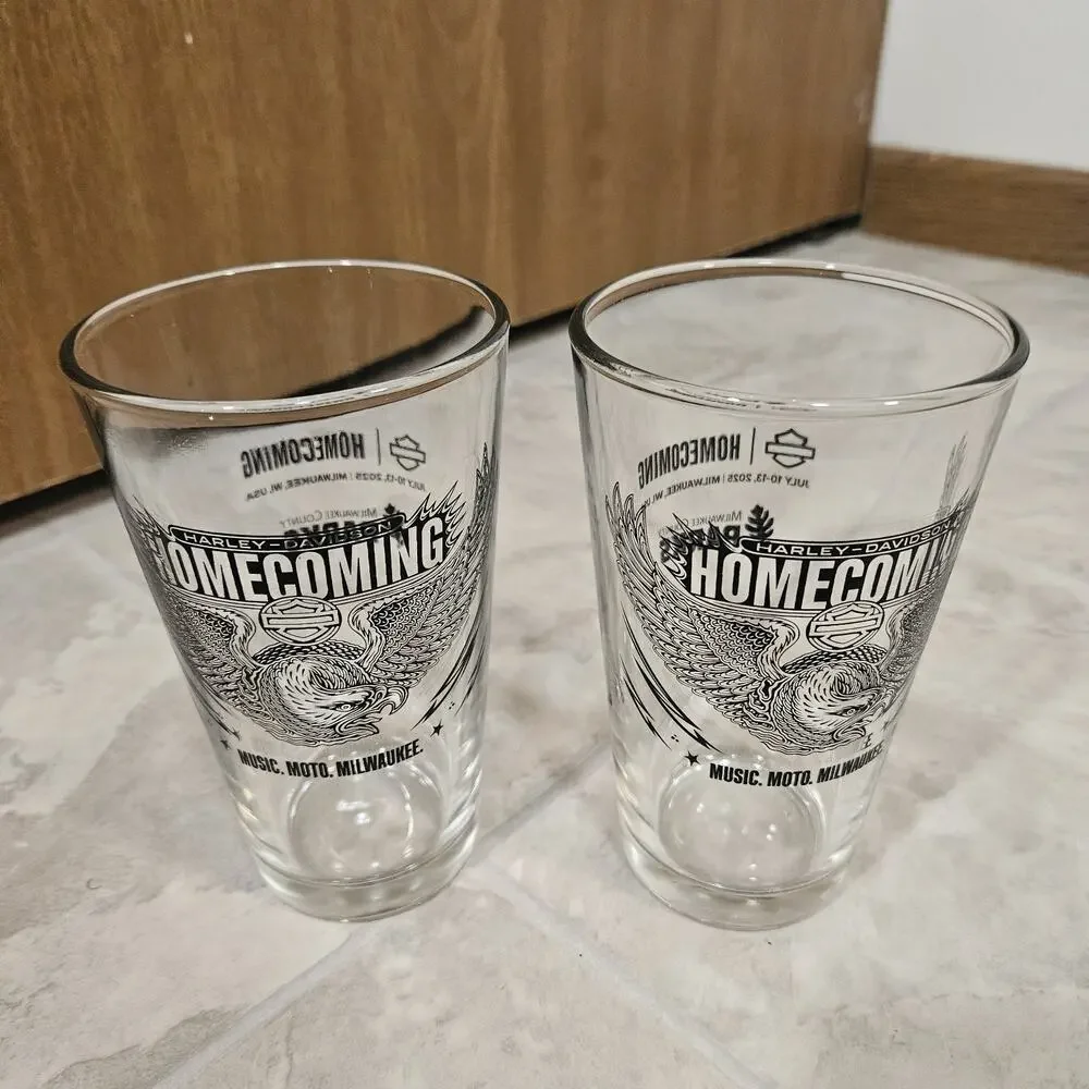 Harley-Davidson Homecoming Milwaukee County Parks Pint Glasses Set of 2 EUC